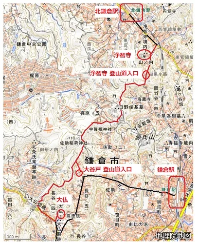鎌倉ハイキング　大仏ハイキングコース 地図