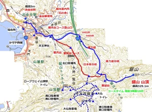 鋸山 登山 観月台から車力道周回コース　ルート図 地図